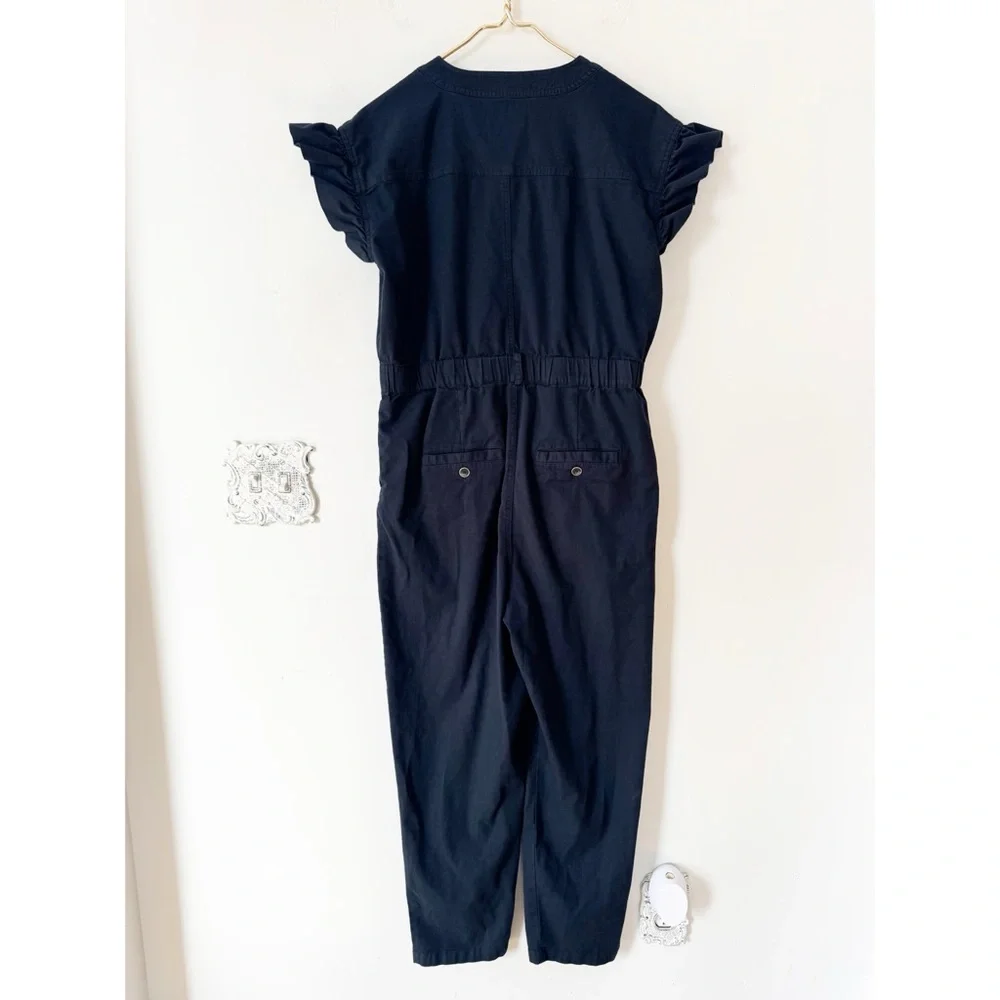 Anthropologie Tapered Ruffle Utility Jumpsuit Washed Black M - Picture 6 of 7